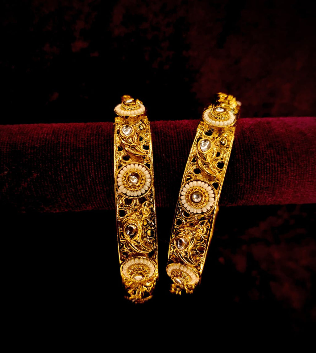 Gold Plated Kada Bangles for Women – Designer Pearl & Stone Work