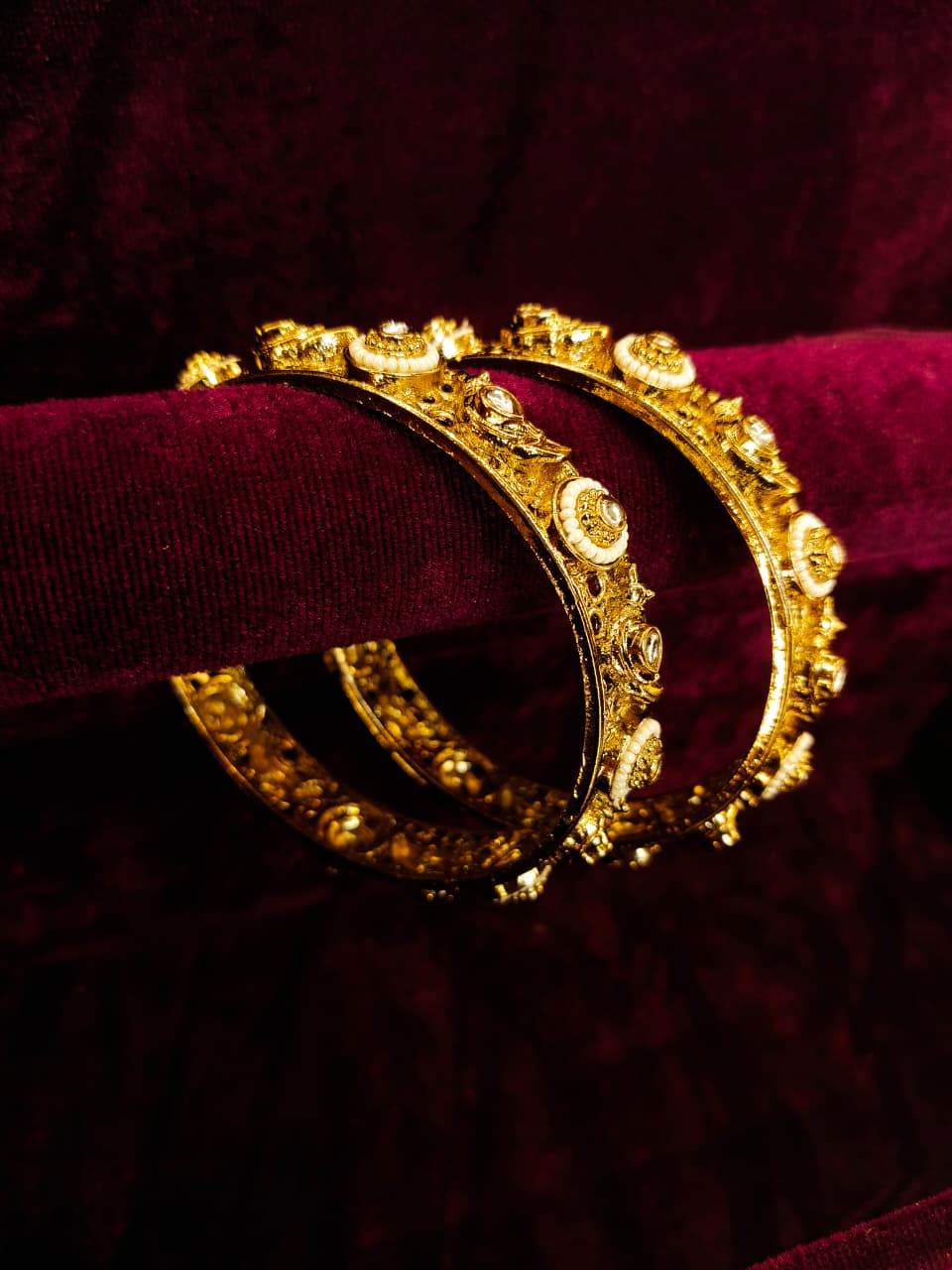 Gold Plated Kada Bangles for Women – Designer Pearl & Stone Work