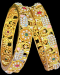 Antique Gold Multicolor Jadau Bangles with Ruby & Emerald Accents – Set of 2 Traditional Bangles