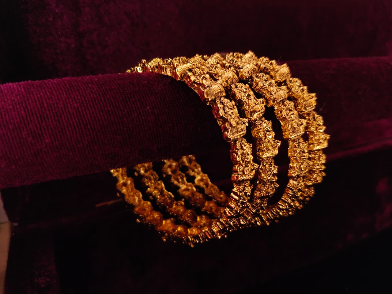Maa Lakshmi Antique Gold Finish Kada Set | Traditional Temple Design Bangles for Women