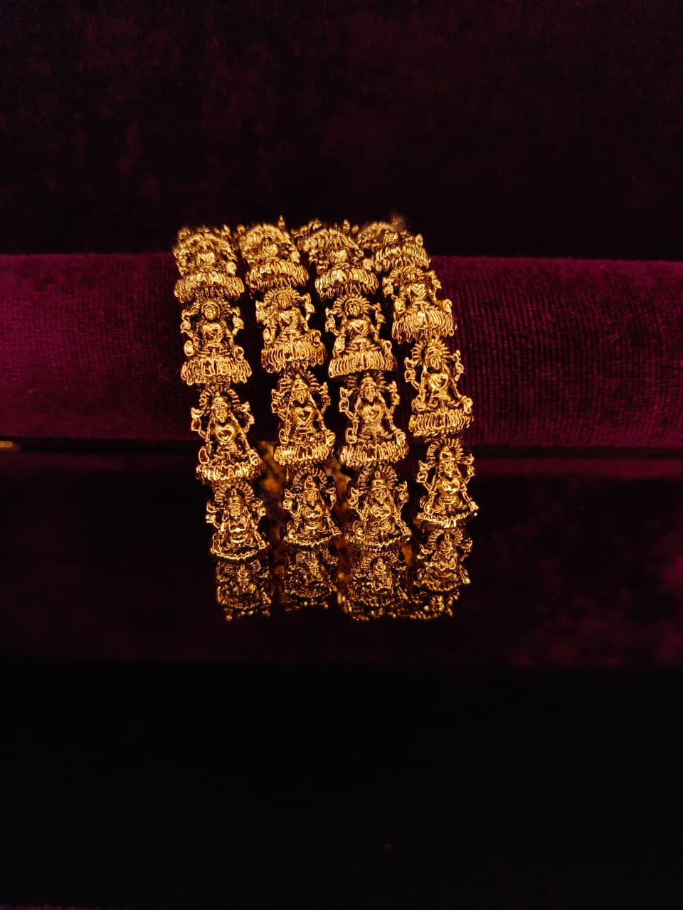 Maa Lakshmi Antique Gold Finish Kada Set | Traditional Temple Design Bangles for Women