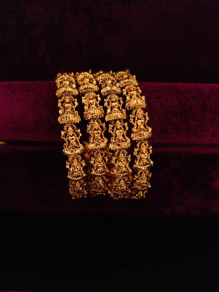 Maa Lakshmi Antique Gold Temple Bangle Kada Set for Women