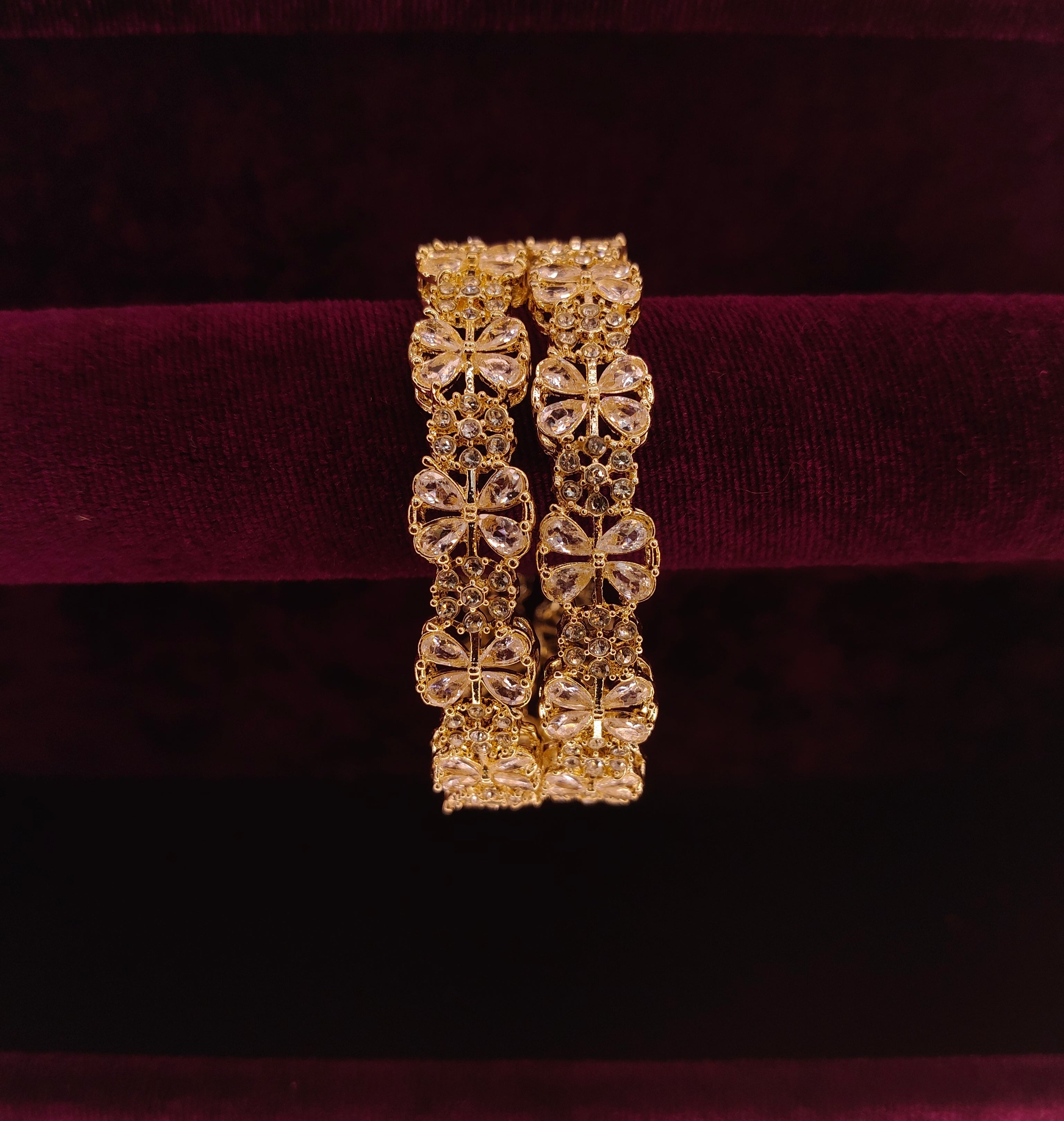 gold colour kada with daimond work