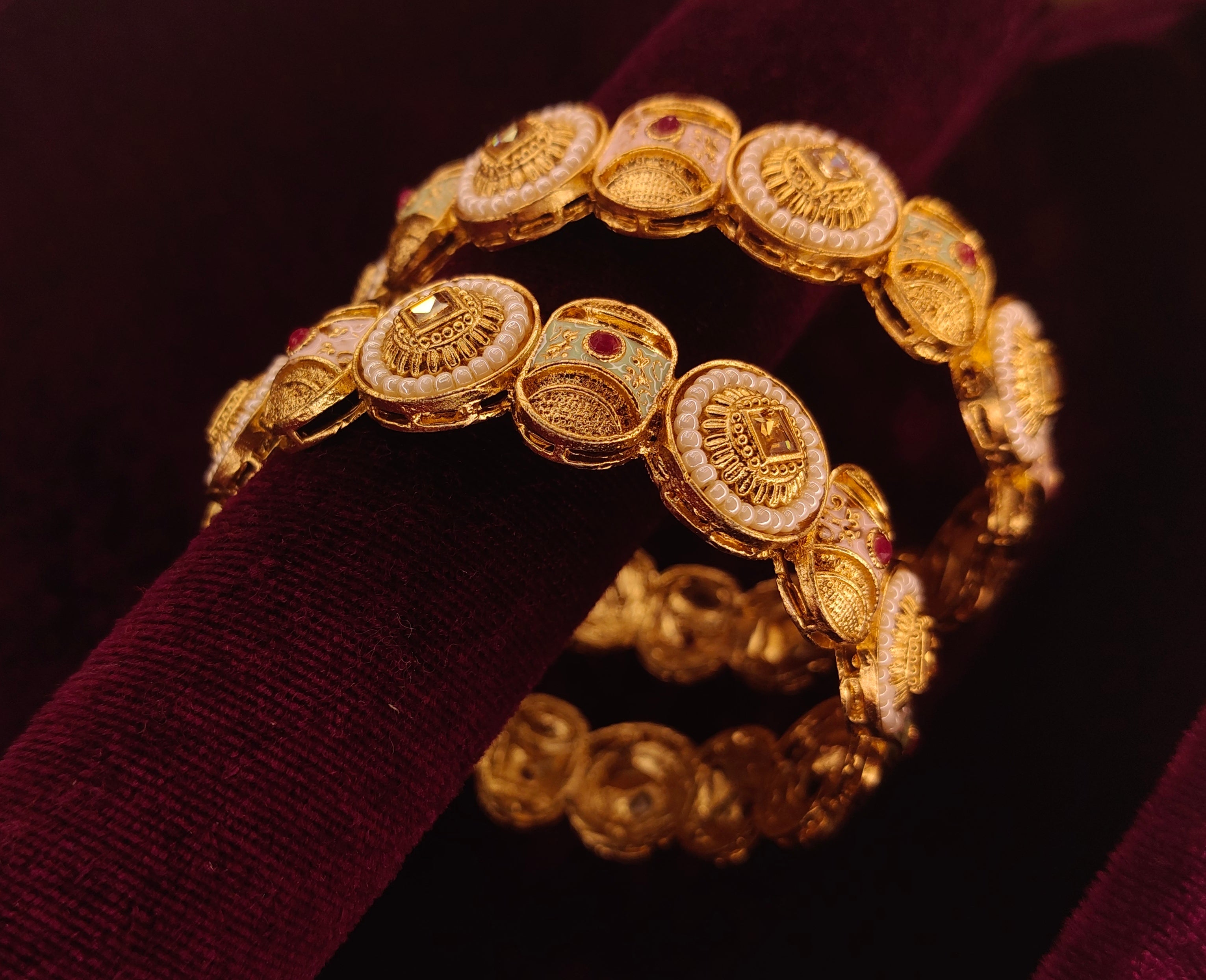 Gold-Plated Pearl & Meenakari Designer Bangles