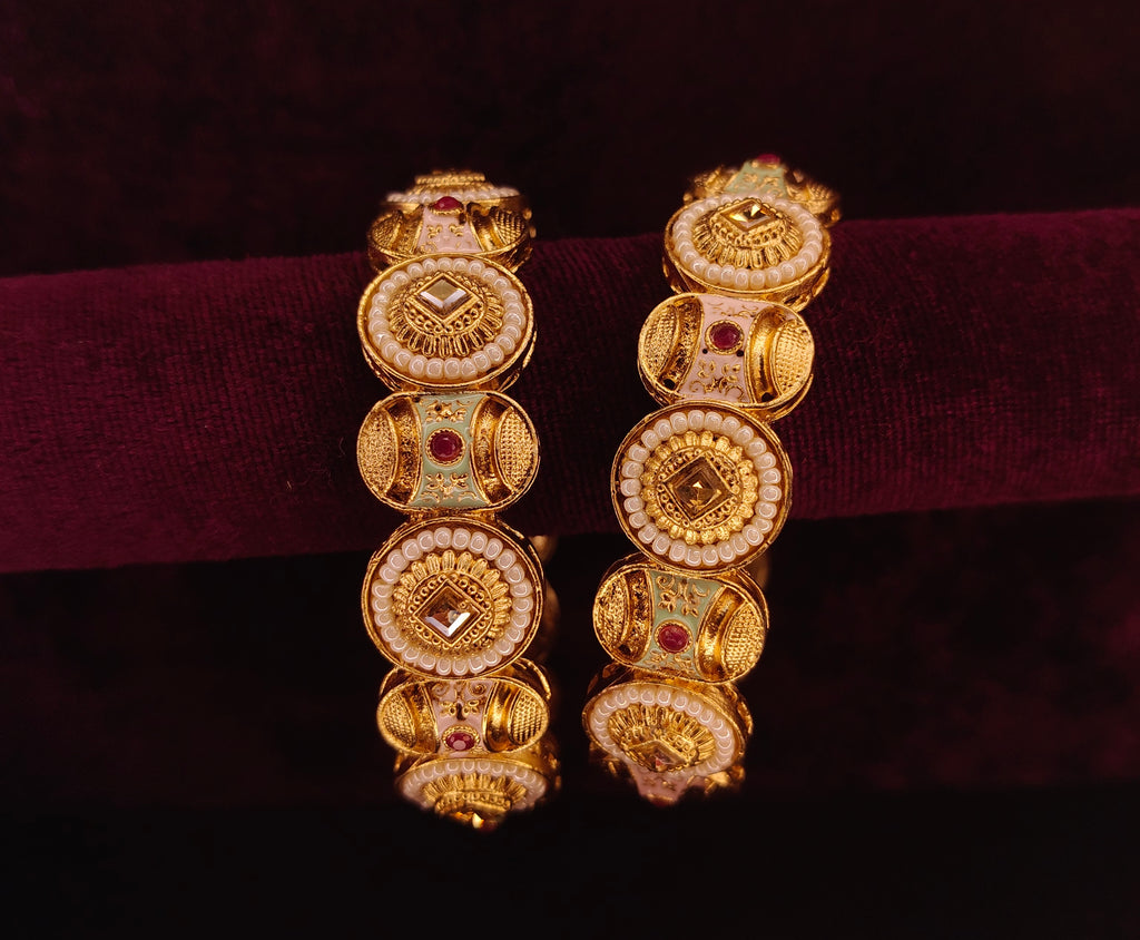 Gold-Plated Pearl & Meenakari Designer Bangles
