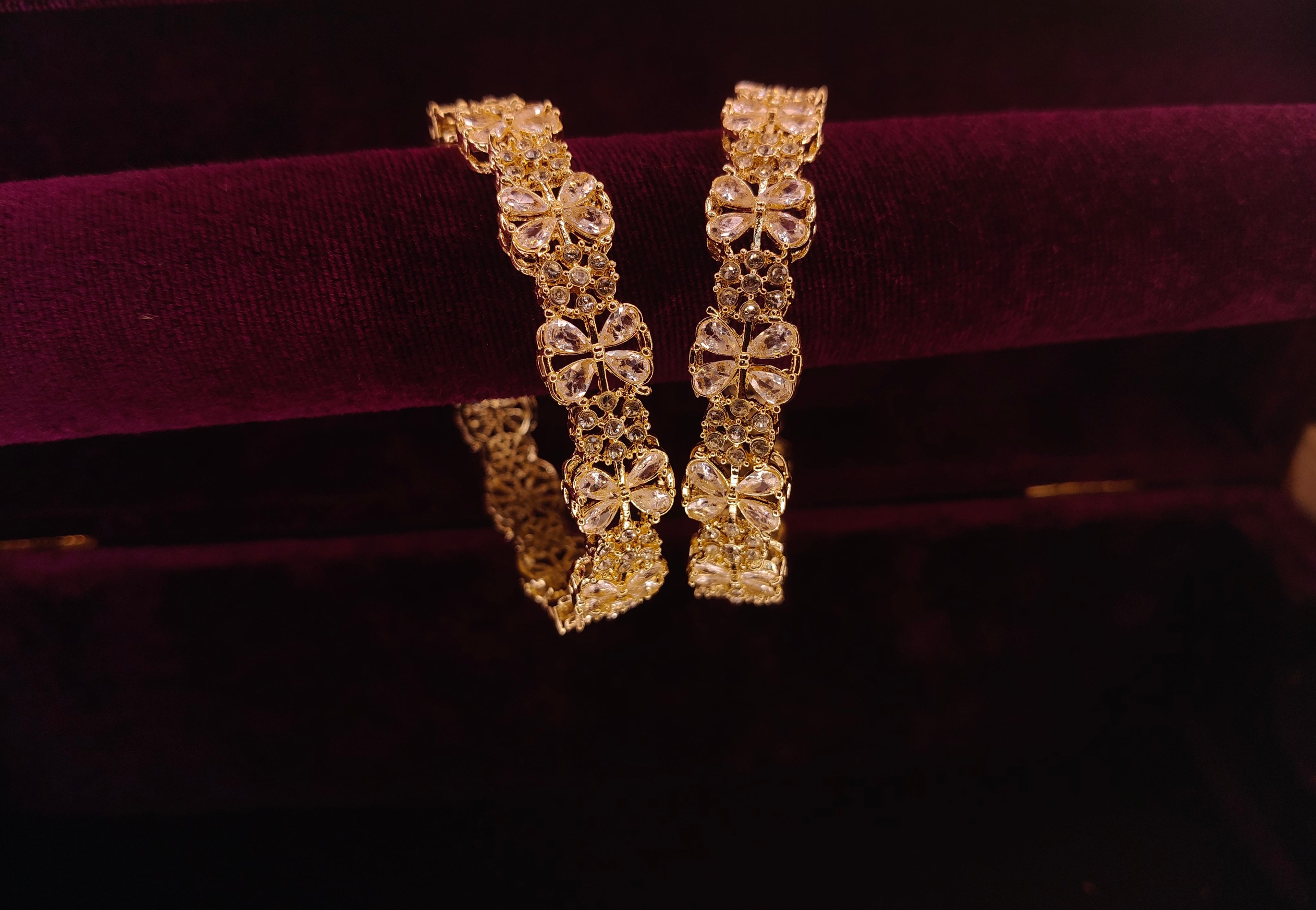 gold colour kada with daimond work
